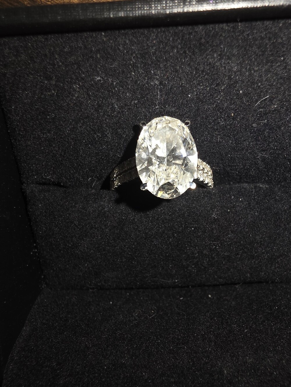 Oval Clear Lab Created Diamond Pavé-Shank Ring in White Gold Engagement Ring